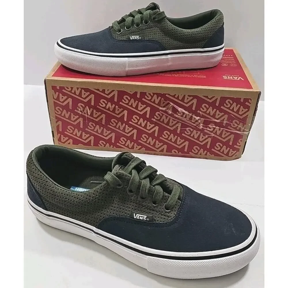 Vans~Mens 7; Woman 8.5~Olive Green/Black Era Pro Perforated Suede Sneakers Shoes